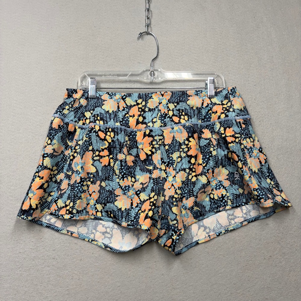 DK Active Running Shorts Womens L Blue Orange Floral Mesh Liner Athletic J65